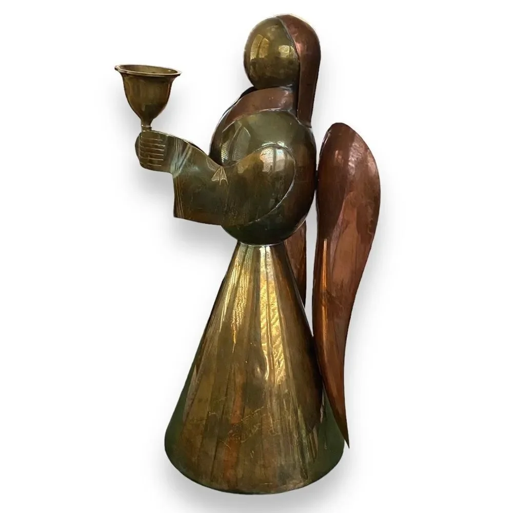 Vintage Brass and Copper Tabletop Angel Taper Candle Holder Large
